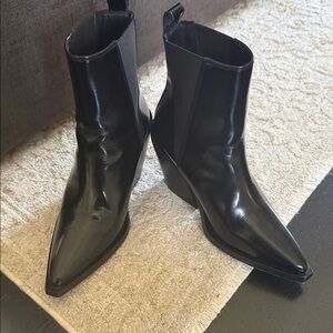 Anine Bing Pointed Toe Black Leather Ankle Boots